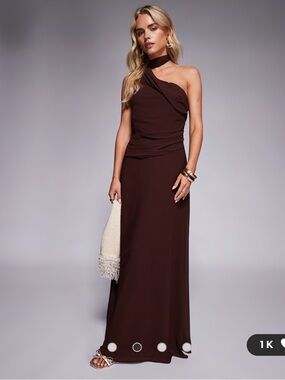 ASOS Petite Brown One-Shoulder Maxi Dress